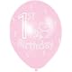 Latex 11 inch Printed Balloons (pack of 6) - 1st Birthday - Pink/White