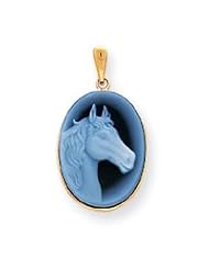 14k Polished Yellow Gold 15x20 Horse Head Agate Cameo Open Back Pendant