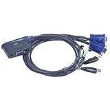 ATEN 2-Port USB 2.0 VGA Cable Built-in KVM Switch with Audio Support CS62U (Gray)