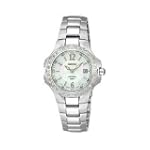 Seiko Women's SXDB59 Coutura Silver-Tone White Mother Of Pearl Dial 24 Diamonds Watch
