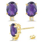 0.06 Ct Diamond & 7.98 Ct Amethyst Stud Earrings in 18K Yellow Gold