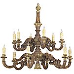 By Artdemexico - Wood Lighting Collection Assortment Antique Walnut Finish Carved Wood Chandelier