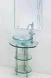 Clear Glass Pedestal Sink with Mirror