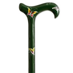 HealthPersonalCare: Walking Cane   Green Butterflies pattern. This High Fashion cane is constructed of solid wood, and it is carefully hand painted. This wooden Cane is designed for that distinguished and fashionable lady, this designer cane has a weight capacity of 250 pounds, height approx 36   37