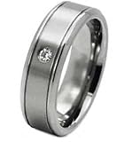 8MM Polished Titanium Ring with CZ in Center of Band Two Grooves on Edges