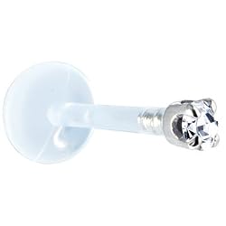 16 Gauge 3/8" Solid 14KT White Gold 1.5mm Genuine Diamond Bioplast Push in Monroe