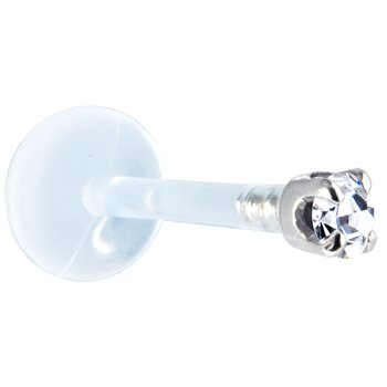 Childrens Toyshop  Jewelry : 16 Gauge 3/8 Inches Solid 14KT White Gold 1.5mm Genuine Diamond Bioplast Push in Monroe