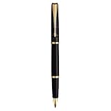Parker Latitude Fine Writing Medium Point Fountain Pen, 1 Black Ink, Silky Black Barrel Pen(61934)