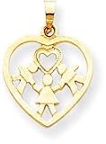 Cut-Out Heart With 2 Boys And 1 Girl Charm, Yellow Gold