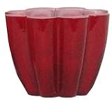 Colorful Art Glass Scarlet Red Flower Shaped Candle Votive 4 3/4"D, 3 1/2"H Set of Two