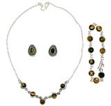 Sterling Silver Jewelry Set - Bracelet Earring and Necklace Sets with Tiger'seye Gemstones
