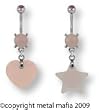 ROSE QUARTZ HEART OR STAR BELLY RING BNARQHRT- HEART