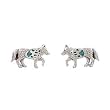 Southwestern Style Wolf Stud Earrings in Sterling Silver with Turquoise Inlaid Paw Print, #7902