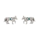 Wolf Stud Earrings in Sterling Silver with Turquoise Inlay Paw, #7902