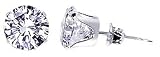 Sterling Silver 6 MM Round Clear Cubic Zirconia Stud Post Friction Back Earrings