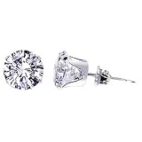6 MM Round Clear Cubic Zirconia .925 Sterling Silver Post Friction Back Stud Earrings