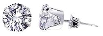 Sterling Silver 6 MM Round Cubic Zirconia Stud Post Friction Back Earrings