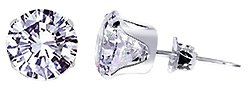 Sterling Silver 6 MM Round Clear Cubic Zirconia Stud Post Friction Back Earrings