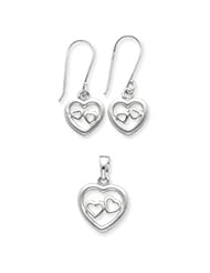 Sterling Silver Heart Earrings and Pendant Set