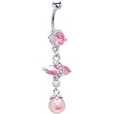 Pink Cubic Zirconia Marquise Pearl Belly Ring