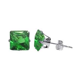 Buy 5 MM Princess Cut Emerald Cubic Zirconia .925 Sterling Silver Post Stud Earrings by Gem Avenue