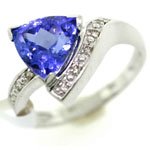0.08 Cts Diamond & 2.09 Cts Tanzanite Ring in 14K White Gold