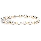 Cultured Pearl with White and Yellow Gold mirror mut beads Bracelet