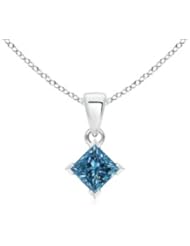 0.5 ct Princess Enhanced Blue Diamond Solitaire Pendant Necklace