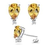 0.06 Ct Diamond and 4.76 Ct Citrine Earrings in 14K White Gold