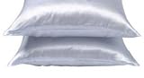 Luxurious Satin Zippered Pillow Protector - Bridal Ice Blue - Standard Size