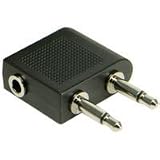 EMARTBUY AIRLINE HEADPHONE SEAT ADAPTOR - AIRPLANE 3.5MM STEREO TO DUAL MONO EARPHONE CONNECTOR ADAPTOR BLACK