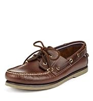 Blue Harbour Leather Lace up Deck Shoes with Freshfeet™ Silver Technology