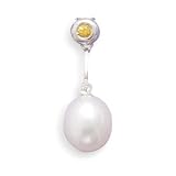 14k White Gold Yellow Sapphire and Cultured Freshwater Pearl Slide