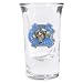 Colorful metal applique is adhered to a 1 oz. glass shot. Applique is approx 1 inch across and shot is approx 2 7/8IN tall.