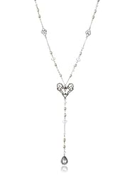 Betsey Johnson "Stone & Pearl" Crystal Heart Y-Shaped Necklace, 30"