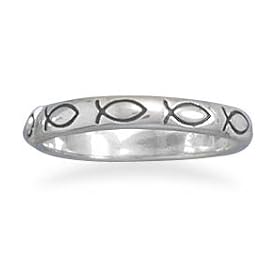 Christian Ichthys Band Ring Sterling Silver 3mm: Jewelry