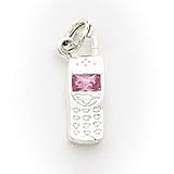 Sterling Silver Pink CZ (Cubic Zirconia) Cell Phone Charm with 20 inch Sterling Silver Chain