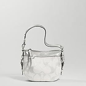 AUTHENTIC COACH ZOE SIGNATURE LUREX TOP HANDLE SMALL POUCH (Chalk/Platinum)