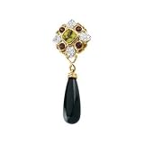 14K Yellow Gold Brazilian Garnet, Peridot, Onyx Briolette and Diamond Pendant