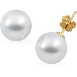 14k Yellow Gold S. Sea Cult. Pearl Earring 15 Rnd Fine Pair - JewelryWeb