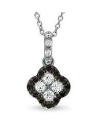 Ze White Gold 1/4ct tw White and Black Diamond Clover Pendant. 18"