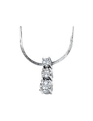 14K White Gold 3/4Cttw Created Moissanite Three Stone Necklace