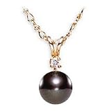 14K , 8-8.5mm Black Pearl and Diamond Pendant