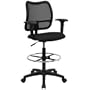Mesh Back Drafting Stool with Black Fabric Seat & Arms [WL-A277-BK-AD-GG]