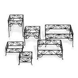 American Metalcraft Black Wrought Iron Leaf Pattern Square Riser Set - SLRS7