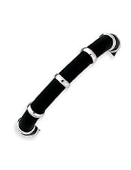 Sterling Silver Ringed Black Rubber Bracelet - 7 Inch