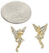 Designer Inspired Tinkerbell / Post Earring / Rhinestones / Gold Plated