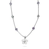 Children's Flower Pendant Necklace with Liquid Silver Multicolor Crystals Blue Green Pink AB Sterling Silver