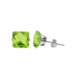 Click here to buy 3 MM Princes Cut Peridot Cubic Zirconia .925 Sterling Silver Post Stud Earrings by Gem Avenue.