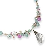 Sterling Silver Blue Crystal/Amazonite/Lavender Qtz/Cult Pearl Necklace - 15.5 Inch